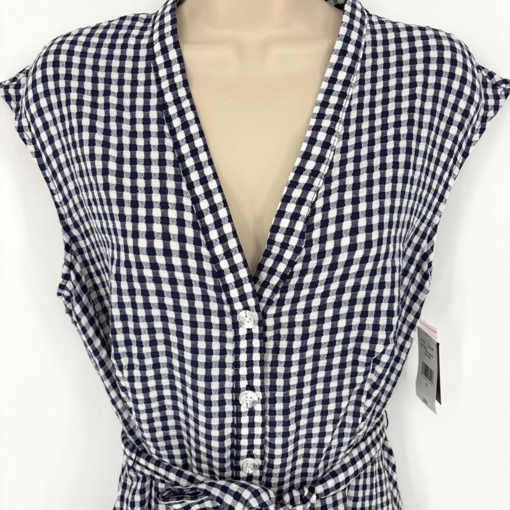 Melonie T Womens Navy White Gingham Seersucker Tiered Midi Dress NWT Size 12